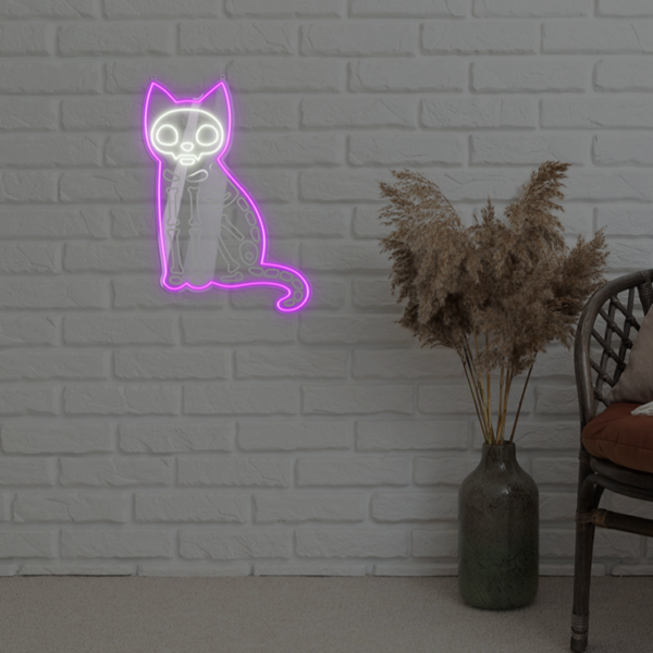 Neon LED Koci Szkielet Halloween