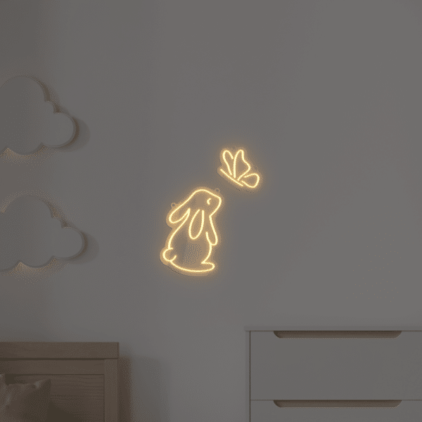 Neon LED Królik Z Motylkiem