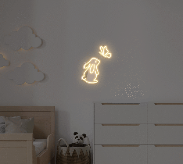 Neon LED Królik Z Motylkiem