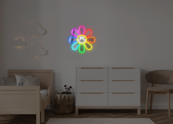 Neon LED Tęczowy Kwiatek