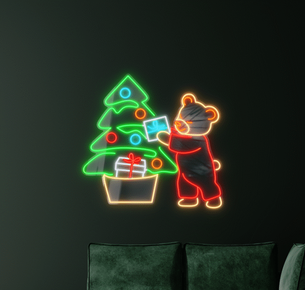 Neon LED Świąteczny Miś