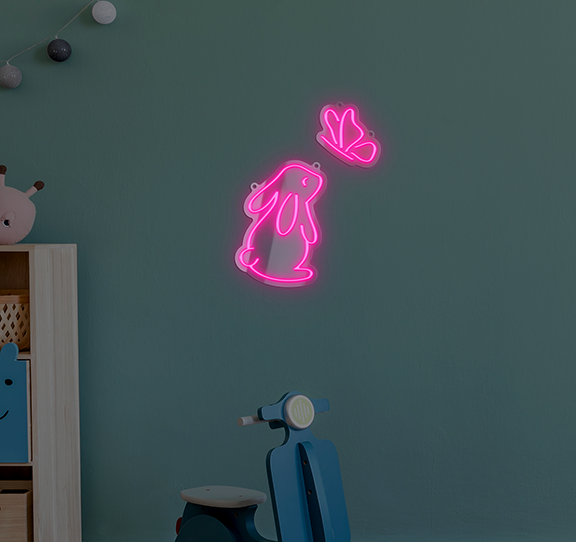 Neon LED Królik Z Motylkiem