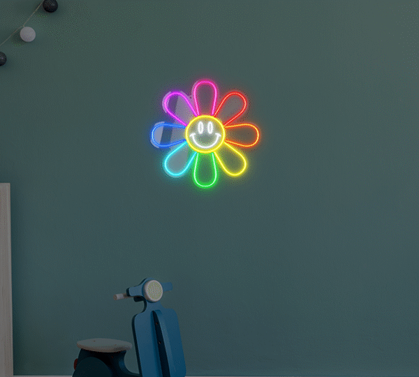 Neon LED Tęczowy Kwiatek