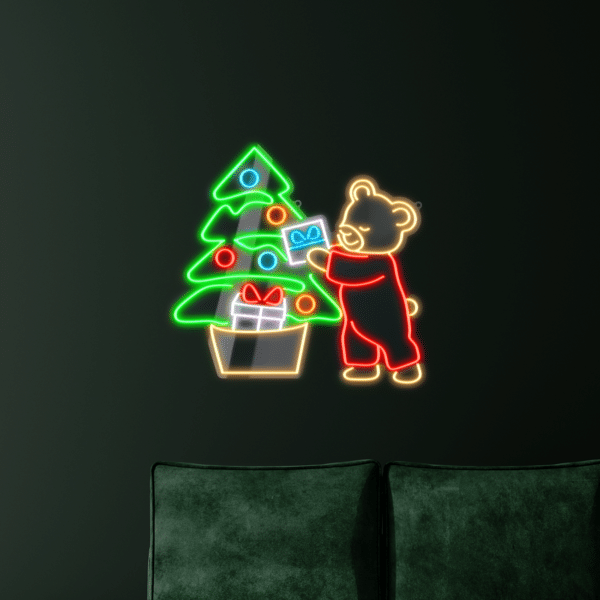 Neon LED Świąteczny Miś